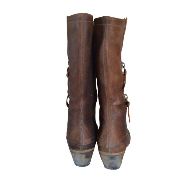 Women's Dove Brown Leather Zip Mid Calf Cowboy Western Booties Size 9 Boho Fall - Picture 4 of 9